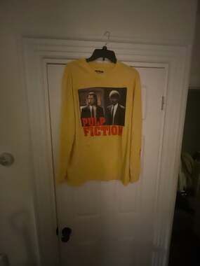 Pulp Fiction Movie Graphic Long Sleeve Yellow T-Shirt Men XL
